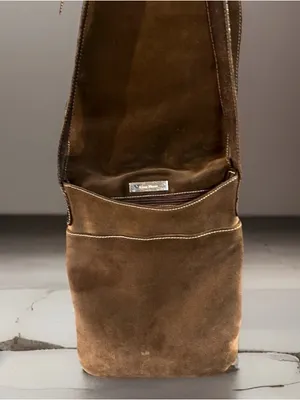 Cole Haan Suede and Leather Slim Crossbody Messenger Bag BOHO Equestrian Vintage thumbnail 4