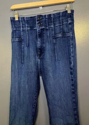 We The Free Jeans Women 29 Medium Blue High Rise Flare Paperbag Stretch Denim thumbnail 1