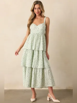 MINE In the wildflowers mint green floral tiered maxi dress NWT thumbnail 2
