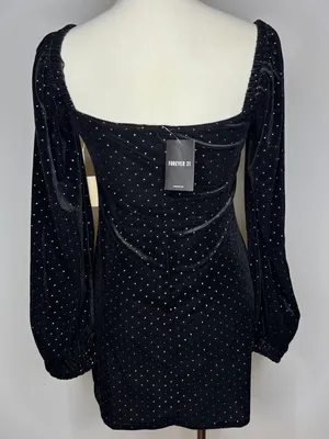 Forever 21 - Black Knit Long Sleeve Dress with Silver Studded Accents thumbnail 4