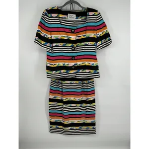 Vtg Rickie Freeman/Teri Jon 2 Pc. Coordinated Stripped Linen Top & Silk Skirt 8 thumbnail 2