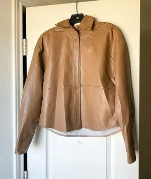Aritzia Jacket Pelli Hip Shirt‎ Shacket Vegan-Leather Button-Down Saville XS NWT thumbnail 1