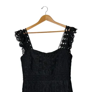 Lena Crochet High Low Dress Women Large Black Lace Ruffled Hem Whimsigoth Party thumbnail 4
