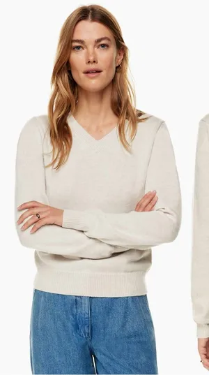 Wilfred Free 100% Merino Wool V-Neck Palomino Sweater Longsleeve Light Cream S thumbnail 1