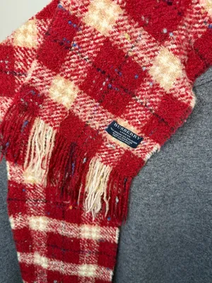 Burberry Red and Cream Checked Fringe Scarf thumbnail 5