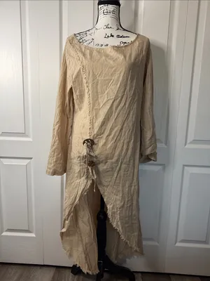 Women's High-Low Long Sleeve Dress in Beige thumbnail 2