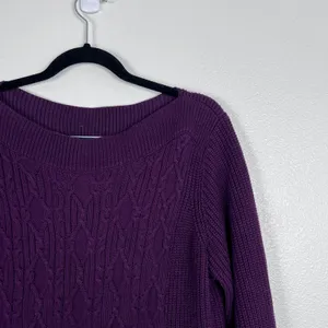 Tommy Hilfiger Womens Boat Neck Cable Knit Sweater‎ Purple Plum Sz M thumbnail 2