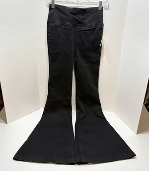 Free People We The Free Venice Beach Flare Jeans Black Crossover V-Waist Size 26 thumbnail 1