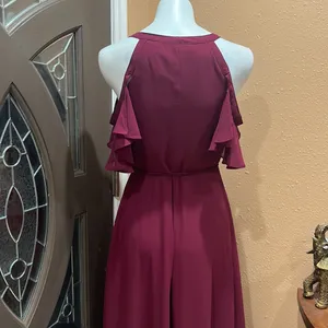 Lulus burgundy cold shoulder long dress thumbnail 6