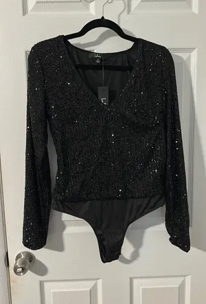 Lulus Black Sequin Bodysuit thumbnail 1