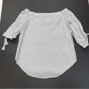 Babaton‎ Aritzia Cold Shoulder Blue Stripe Preppy Quiet Luxury Designer Blouse M thumbnail 13