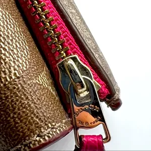 Coach brown leather signature Charlie C snap wallet pink interior A1532 … thumbnail 14