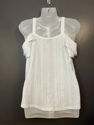 Cable & Gauge Shirt Womens Small White Ruffle Cold Shoulder Eyelet Summer Top thumbnail 4