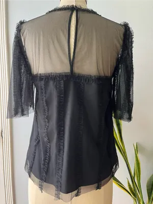 Boden• Black Mesh Ruffle Lace Blouse• Sz 8 thumbnail 3