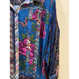 New John‎ Mark Floral Women's Plus Size 3X Roll Tab Sleeve Silky Top Artsy Boho thumbnail 4