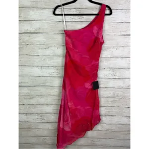 Lulus Pretty Serene Pink Floral One-Shoulder Asymmetrical Midi Dress Size M thumbnail 5