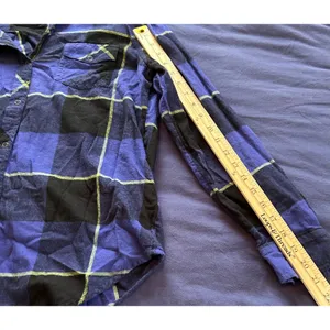 Arizona Jean Co Blue Black Plaid Sequin Back Button Down Flannel Shirt Large thumbnail 7