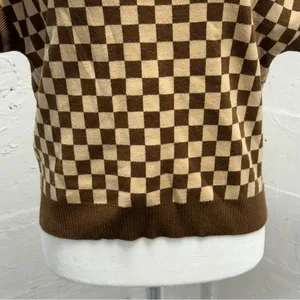Willow and Wind checkered sweater brown and tan short sleeve v neck thumbnail 4