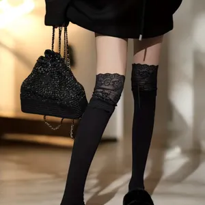 Cozy Black Lace Knee High Socks Soft Warm‎ Over the Knee One Size thumbnail 7