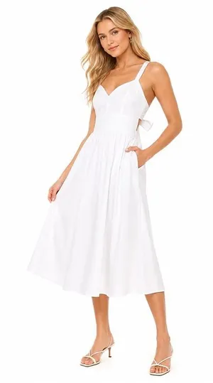 NEW Lulus Strolling Sicily White Pleated Backless Midi Dress With Pockets Sz XL thumbnail 1