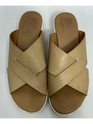 Sorel Cameron Flatform Slide Sandal Women 8.5 Beige Leather Criss Cross Platform thumbnail 3