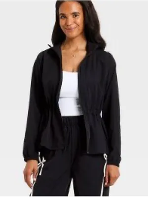 🖤VIVELY Black Running Jacket Full Zip Drawstring Waist Peplum🖤 ~medium 🆕 thumbnail 2