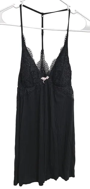 Victorias Secret Y2K Black Lace Babydoll Chemise Nightgown Slip Dress Size M thumbnail 1
