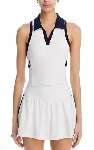 Splits59 Austin Airweight Crop Polo Top Women's Size M White Navy Athleisure NWT thumbnail 1