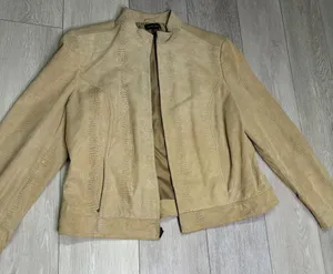 Valerie‎ Steven's women's vintage tan leather mock neck moto jacket size xl thumbnail 1