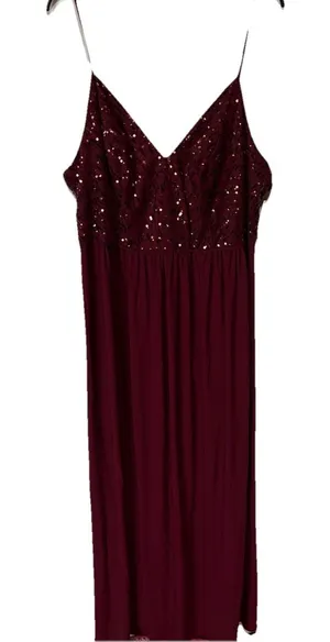Davids Bridal DB Studio Spaghetti Strap Sequin Bodice Formal Dress Sz 18 Merlot thumbnail 1
