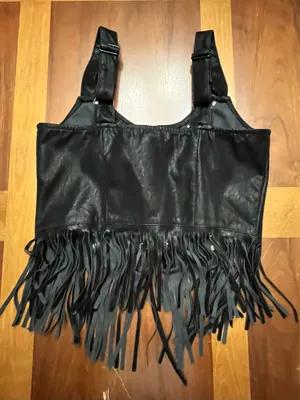 NWT Social Collision Faux Suede Fringe Black Top Size Medium thumbnail 11