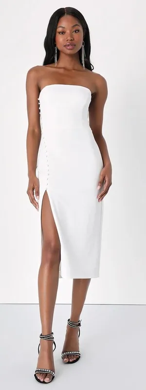 Lulus Loving the Feeling White Strapless Bodycon Midi Dress Wedding Party Small thumbnail 1