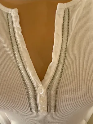 Jones New York Vintage White Long-Sleeve Ribbed Henley Top thumbnail 2