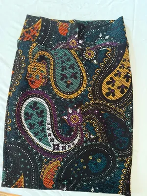 LuLaRoe‎ Cassie Pencil Skirt Small Black Multi Color Paisley Boho Stretch Knit thumbnail 1
