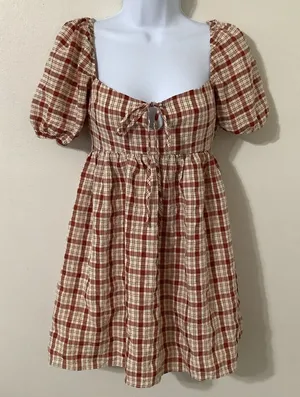 Plaid‎ Milkmaid Dress Sz 2 Coquette Country Western Prairie Babydoll Cottagecore thumbnail 1