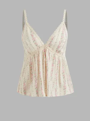 Cider Babydoll Floral Lace-Trim White & Pink Camisole Top XL thumbnail 7