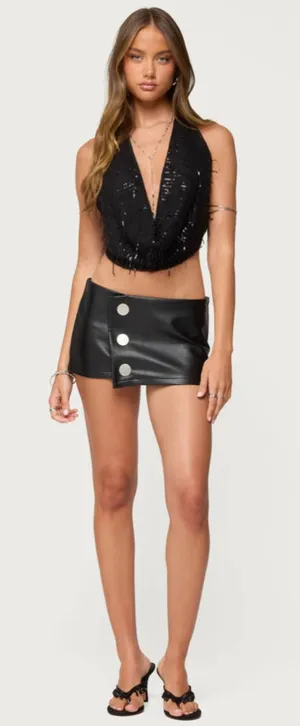 Edikted Kaine Button Faux Leather Mini Skort medium NWT thumbnail 1