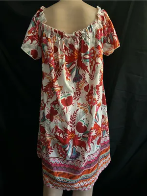 SHEIN Floral Off-Shoulder Shift Dress in Red & White LG thumbnail 2