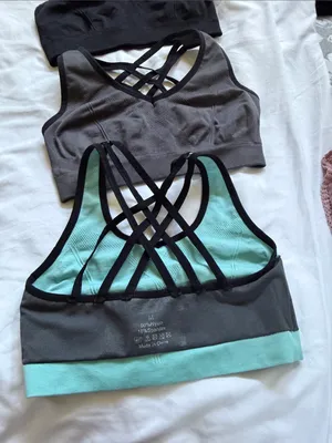 Women’s Strappy Sports Bra - Black, Gray, Mint thumbnail 3