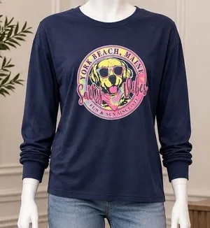Delta Pro Weight Women Long Sleeve York Beach Maine Salty Vibes Graphic Navy L thumbnail 1