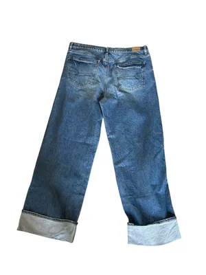 American Eagle High Rise Stovepipe Wide Leg Cuffed Jean 16X31” Stretch Med Blue thumbnail 2