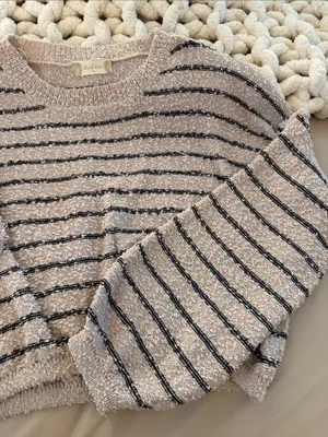 Altar'd State Striped Crewneck Sweater in Beige and Black thumbnail 5