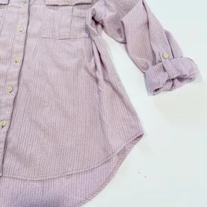 LL Bean Lavender Herringbone Organic Cotton Button Up Hi Low Shirt‎ Size XL thumbnail 7