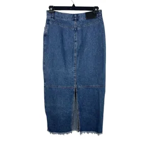 Lauren Jeans Co Ralph Lauren Denim Midi Skirt 10 Blue Frayed Hem Y2K Western thumbnail 2