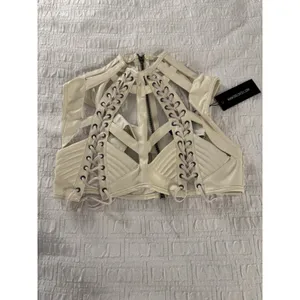 Dolls kill RUDE AWAKENING HARNESS BRA TOP Size Small Club Exx Ivory Faux Leather thumbnail 3