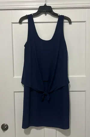 Amanda Uprichard Sleeveless Mini Dress Size Large V Neck Navy Blue Layer Chiffon thumbnail 1