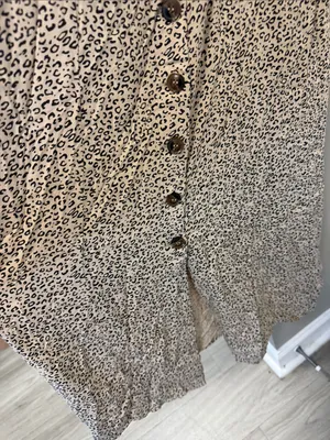 Japna Leopard Print Midi Dress Western Boho Button Front Smocked Back L thumbnail 3