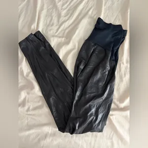 Spanx black vegan leather maternity leggings 1x thumbnail 2