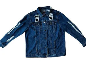 Boom Boom Jeans Distressed Denim Jacket Women’s XL Blue Net Detail thumbnail 1