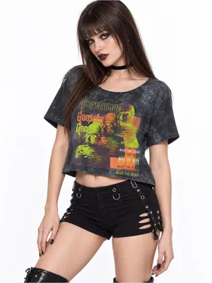 Goosebumps Wake the Dead Mummy Acid Wash Raw Hem Crop Tee Size M thumbnail 2